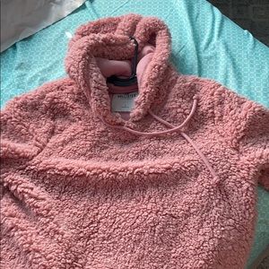 Hollister Cropped Pink Sherpa Hoodie